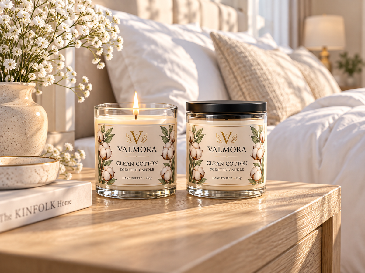 Valmora Clean Cotton Candle Set — 2-Piece Hand-Poured Scented Candles