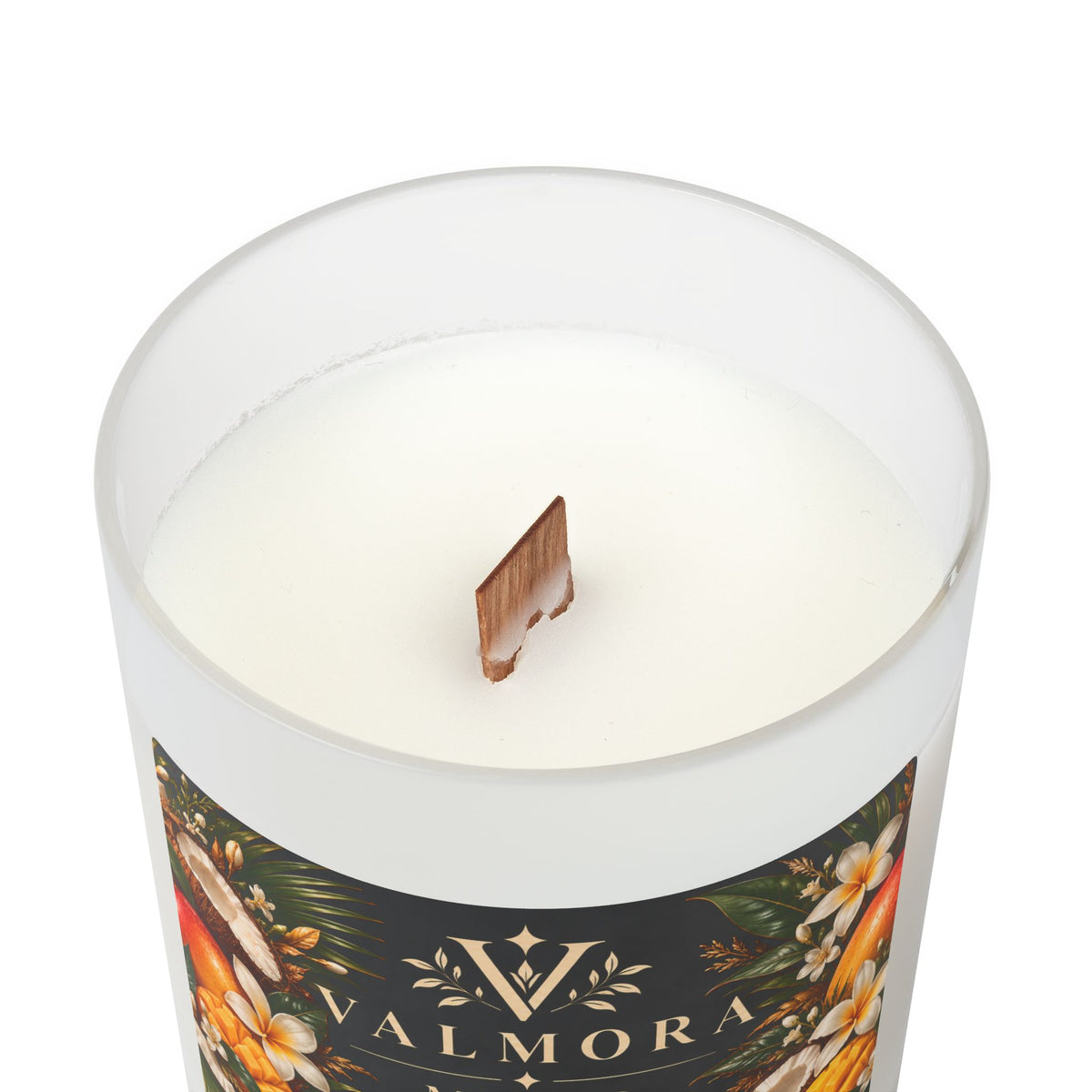Mango Coconut Frosted Glass Candle | 11oz Wooden Wick Soy Candle