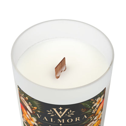 Mango Coconut Frosted Glass Candle | 11oz Wooden Wick Soy Candle