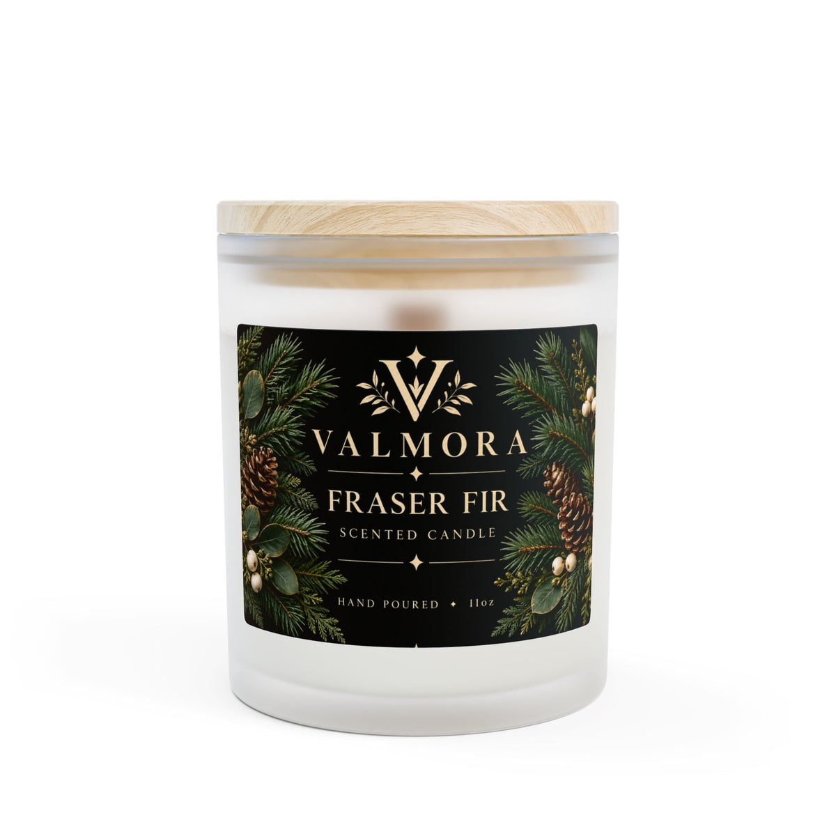 Fraser Fir Frosted Glass Candle | Wooden Wick | 11oz