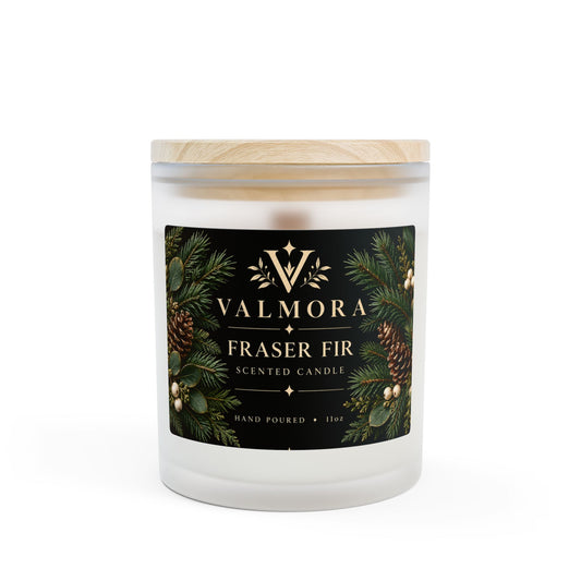 Fraser Fir Frosted Glass Candle | Wooden Wick | 11oz
