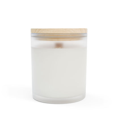 Mango Coconut Frosted Glass Candle | 11oz Wooden Wick Soy Candle