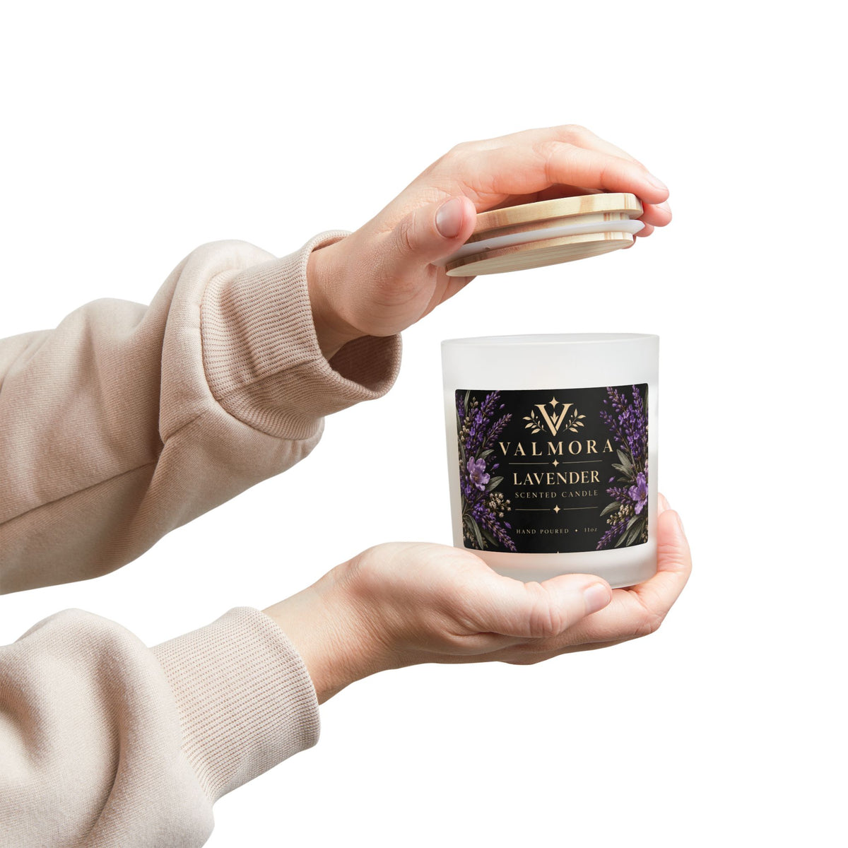 Lavender Frosted Glass Candle | Wooden Wick | 11oz