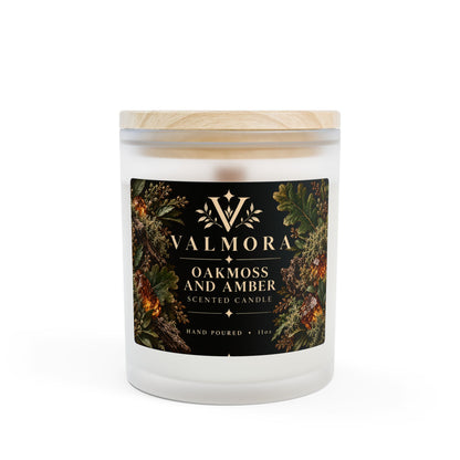 Oakmoss & Amber Frosted Glass Candle | Wooden Wick | 11oz