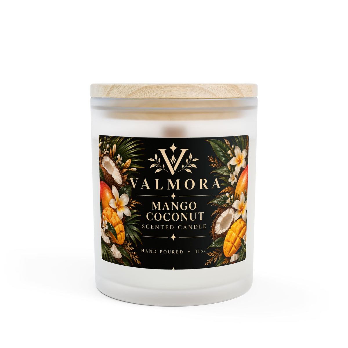 Mango Coconut Frosted Glass Candle | 11oz Wooden Wick Soy Candle