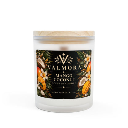 Mango Coconut Frosted Glass Candle | 11oz Wooden Wick Soy Candle