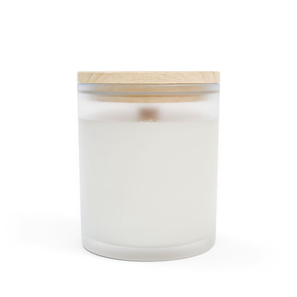 Oakmoss & Amber Frosted Glass Candle | Wooden Wick | 11oz