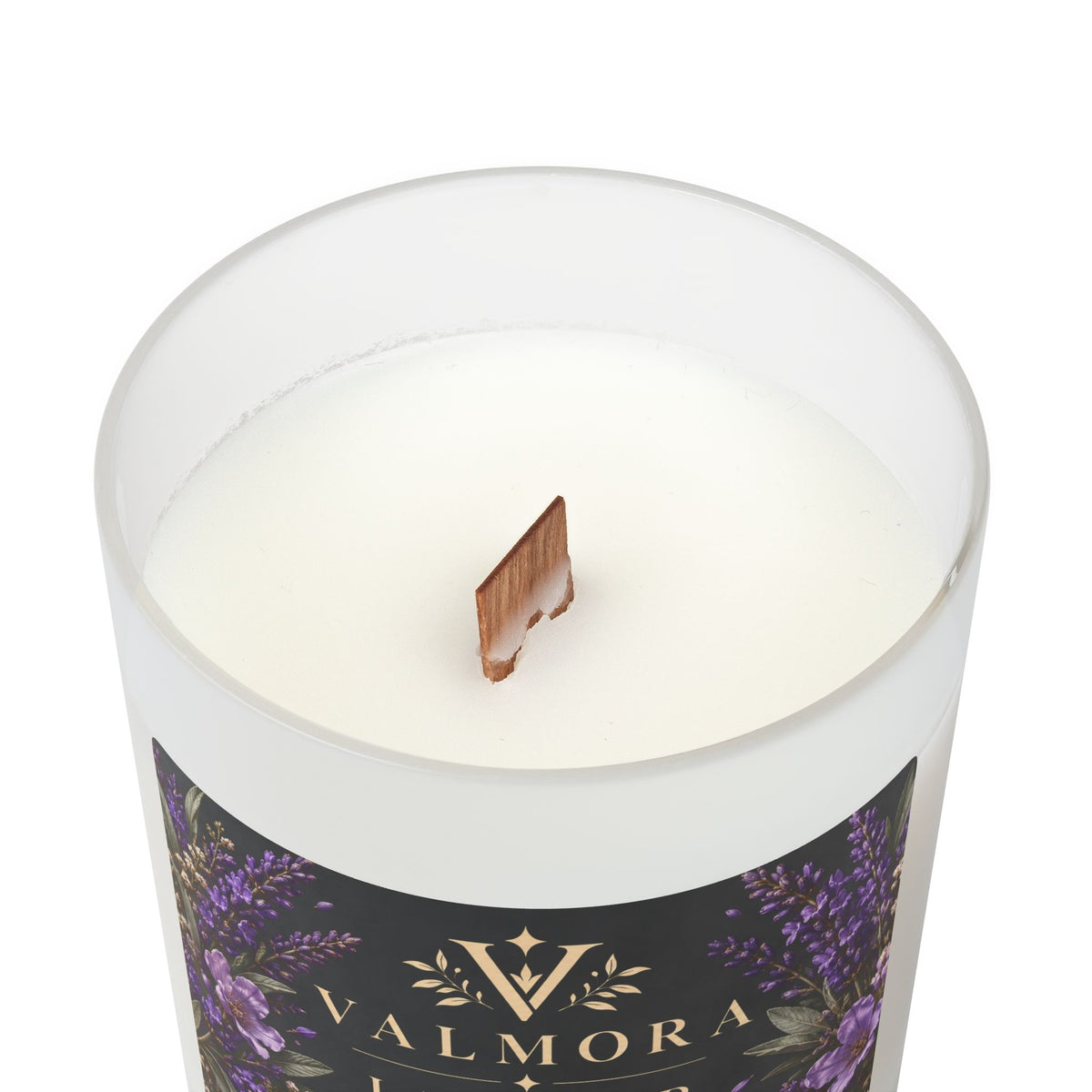 Lavender Frosted Glass Candle | Wooden Wick | 11oz