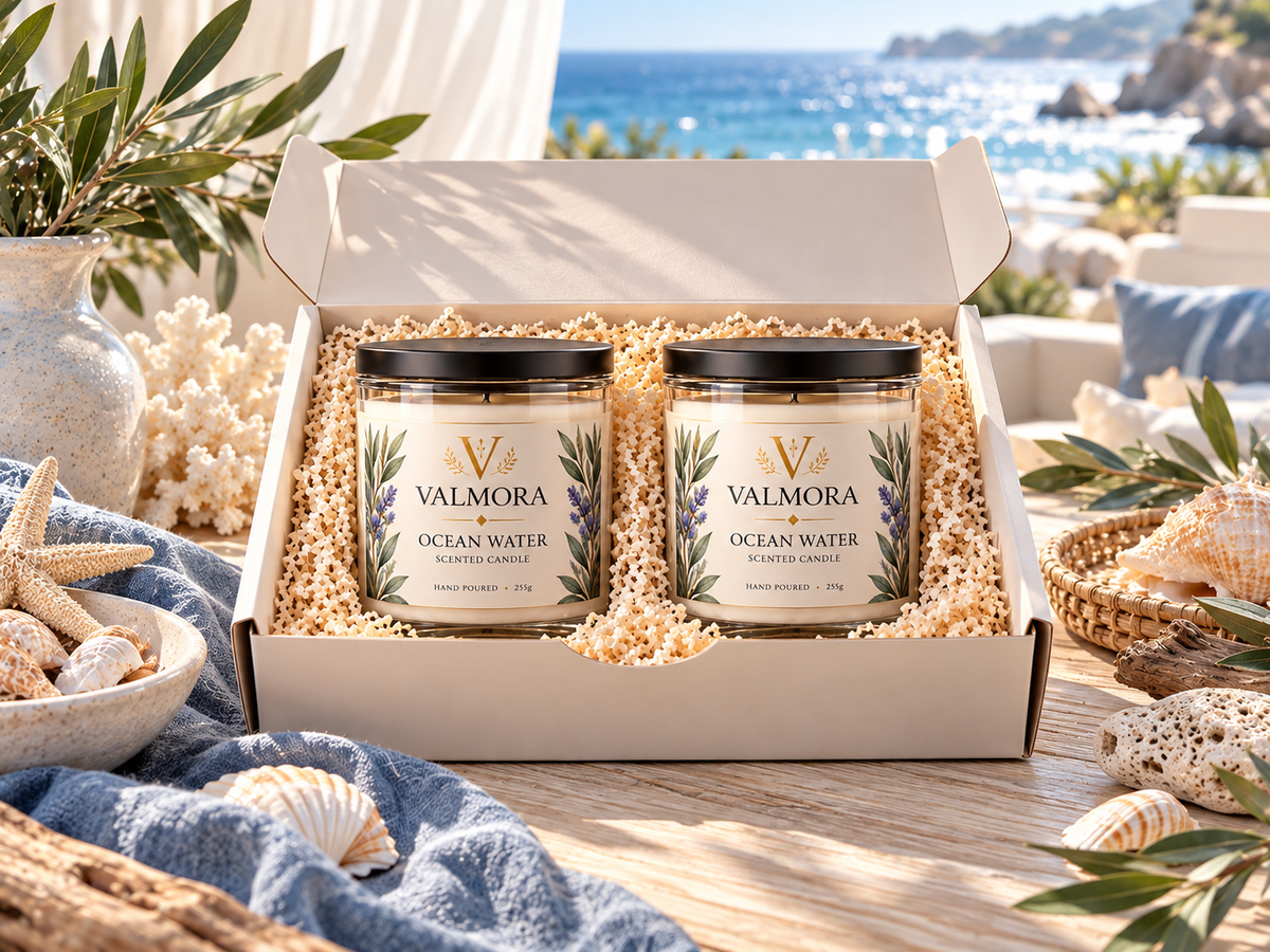 Ocean Water Scented Candle Set — Valmora 2-Piece Hand-Poured Gift